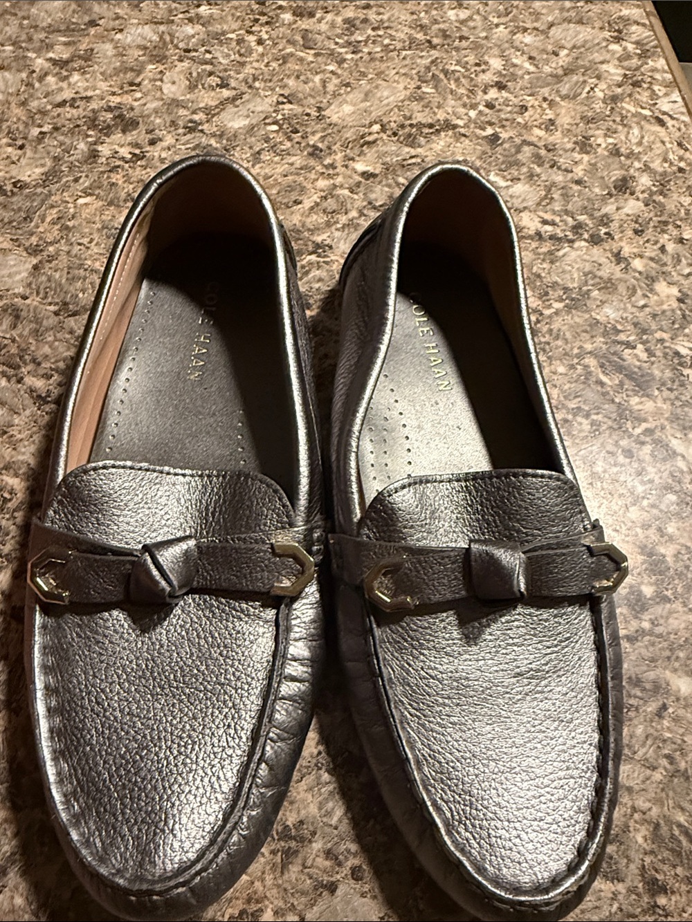Cole Haan Metallic Silver /silver tone Leather Slip-On Loafers